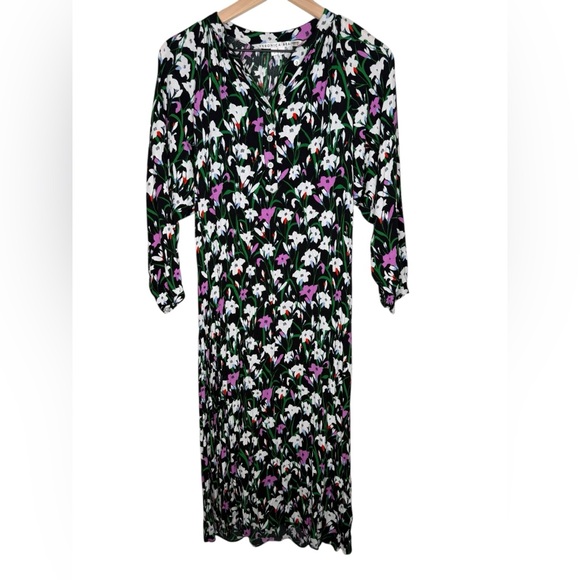 Veronica Beard Cecilia Black Floral Midi Shirt‎ Dress Chic Sophisticated Size 4 - Picture 4 of 10